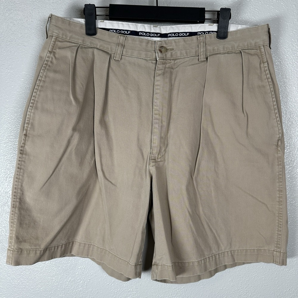 Polo Golf‎ Ralph Lauren Shorts Mens Size 35 Khaki Cotton Twill Pleated Classic